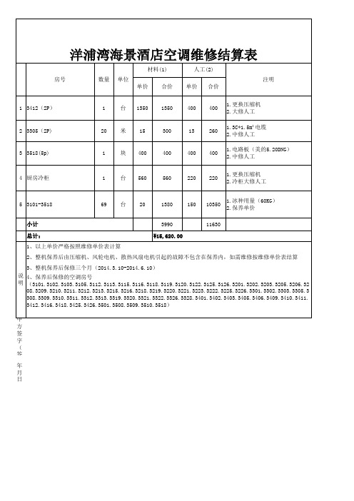 空调结算单
