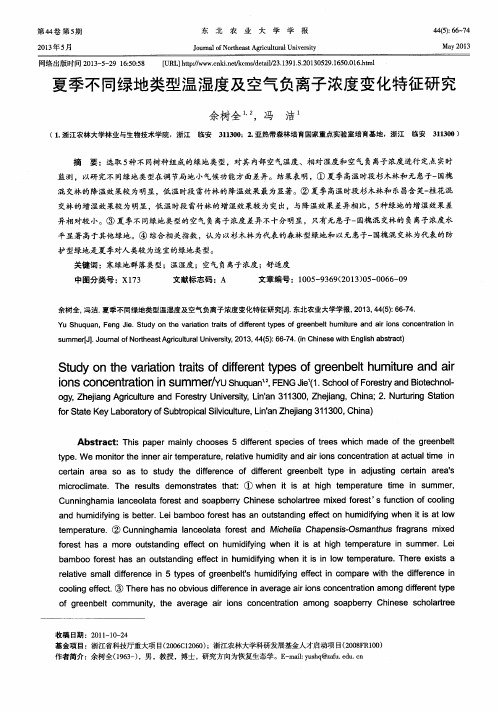 夏季不同绿地类型温湿度及空气负离子浓度变化特征研究
