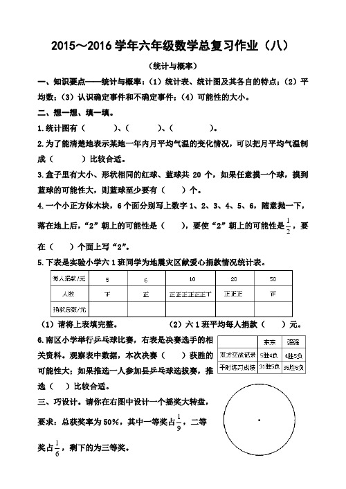 2016小学数学总复习题八 统计与概率