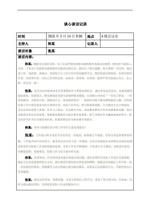 2018年党小组谈心谈话记录
