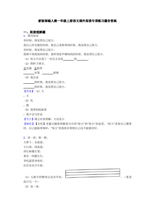 新版部编人教一年级上册语文课外阅读专项练习题含答案