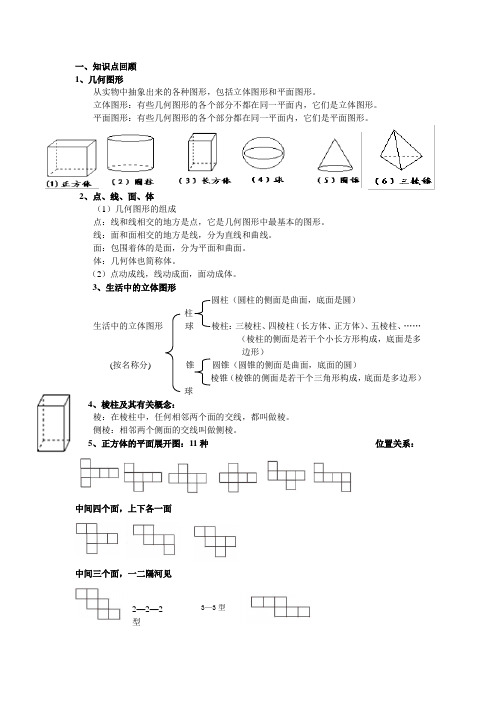 北师大版七年级上册数学第一章丰富的图形世界知识点归纳 (1)