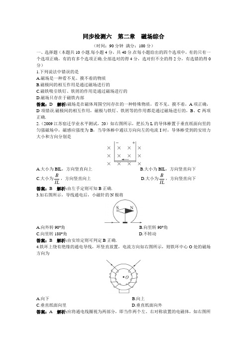 最新人教版高中物理选修1-1第二章《磁场综合》附答案