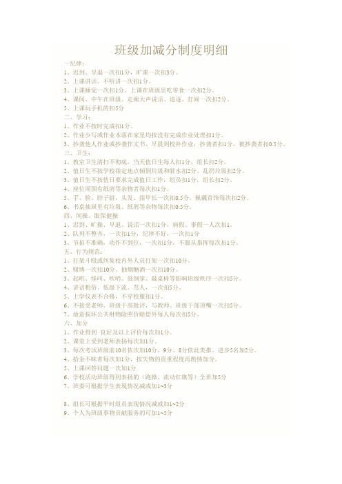 班级加减分制度明细
