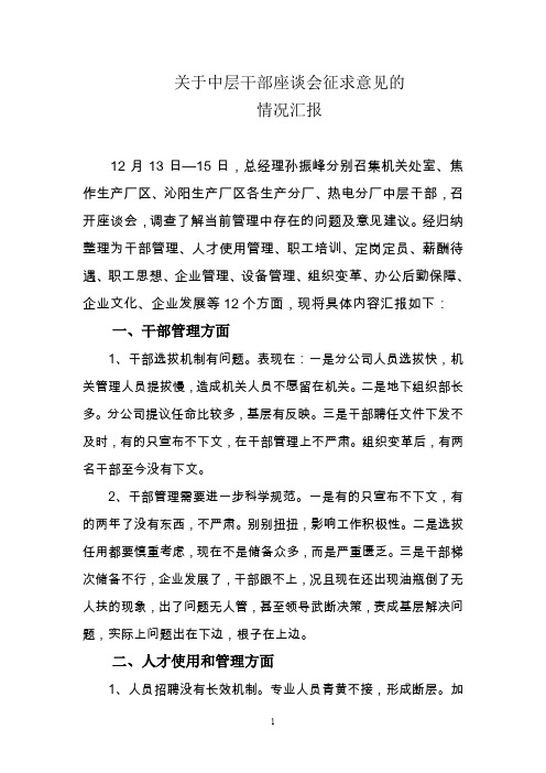 座谈会征求意见情况汇报