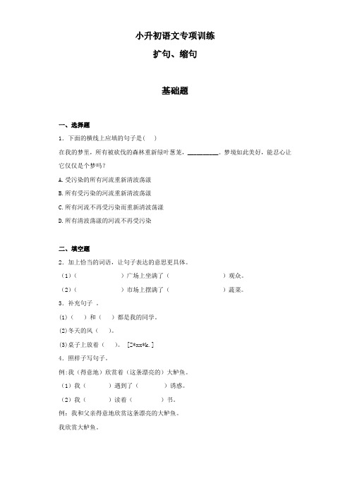 (小升初)小升初语文知识专项训练：4.扩句、缩句及答案解析(124)