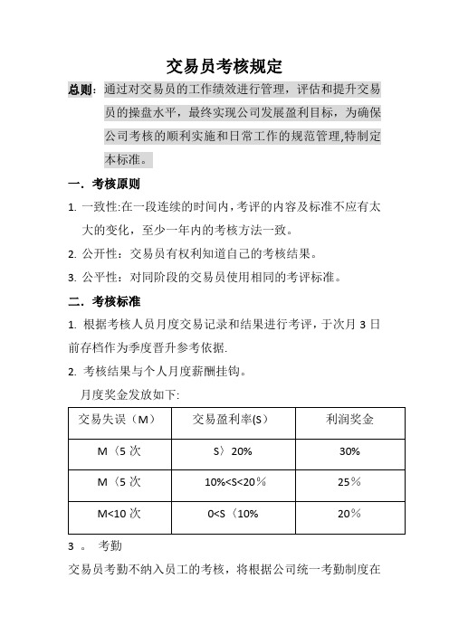 交易员考核制度