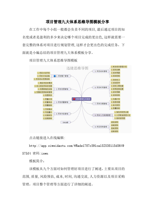 项目管理九大体系思维导图模板分享