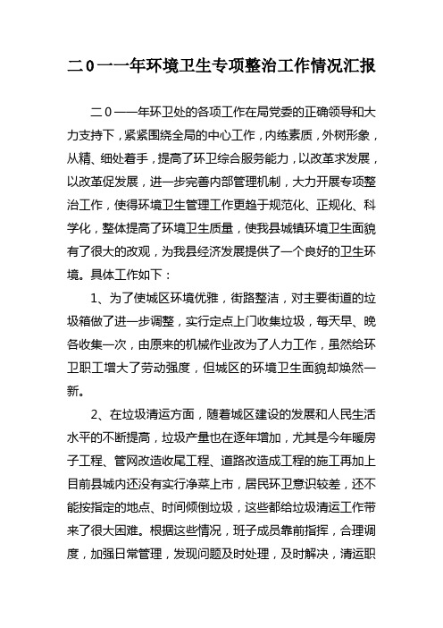2011年环境卫生专项整治工作情况汇报