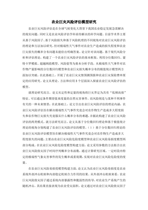 农业巨灾风险评估模型研究