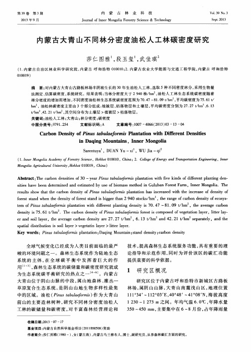 内蒙古大青山不同林分密度油松人工林碳密度研究