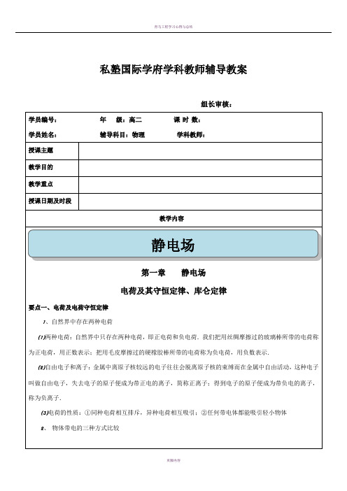 静电场知识点总结例题分析汇总
