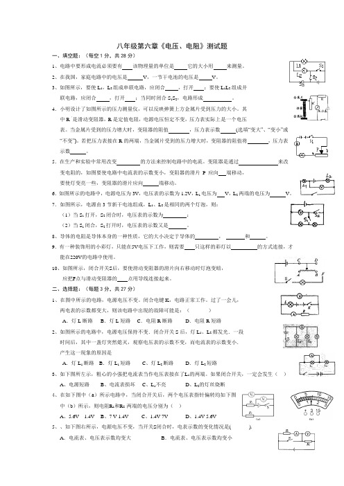 人教版-物理-九年级全一册-八年级第六章电压、电阻测试题