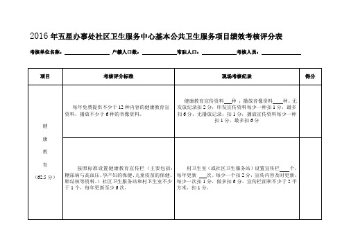 五星办事处社区卫生服务中心基本公共卫生服务项目绩效考核评分表