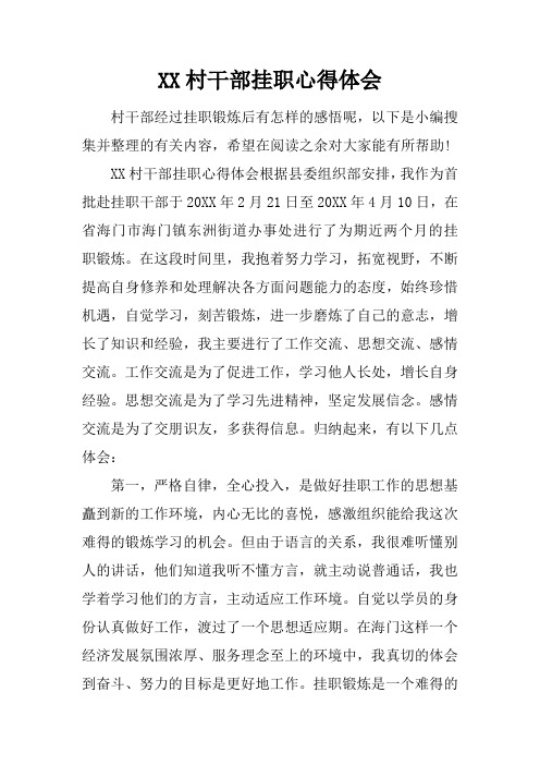 村干部挂职心得体会
