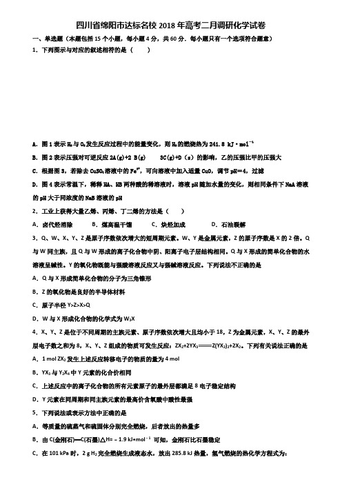 四川省绵阳市达标名校2018年高考二月调研化学试卷含解析