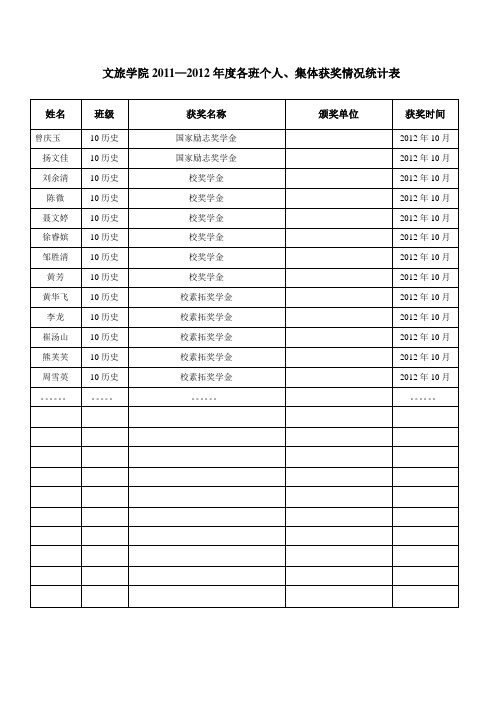 个人及集体获奖情况统计表