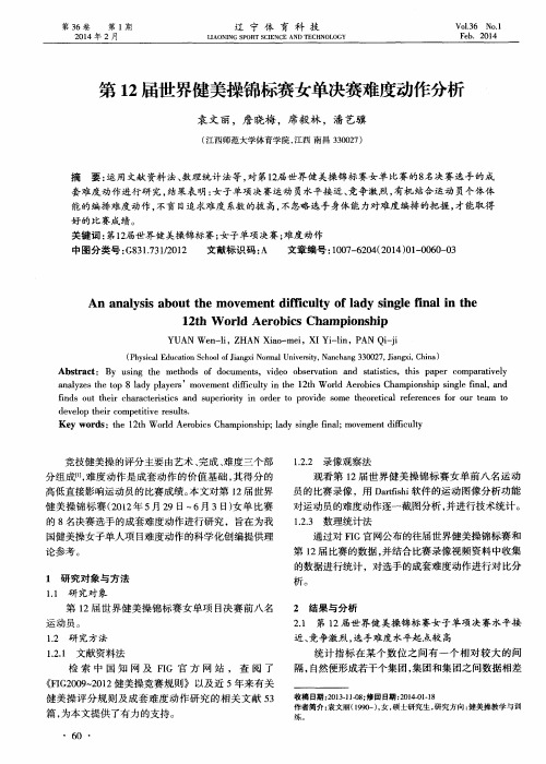 第12届世界健美操锦标赛女单决赛难度动作分析