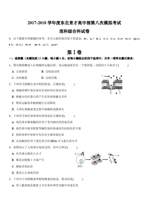 东北育才学校2018届高三第八次模拟考试理综试卷(带答案)