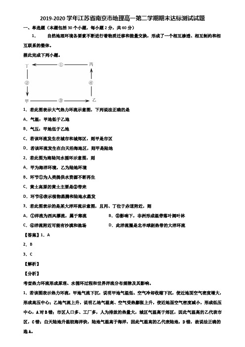2019-2020学年江苏省南京市地理高一第二学期期末达标测试试题含解析