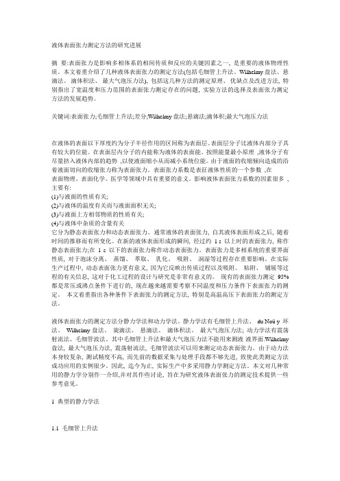 液体表面张力测定方法的研究进展