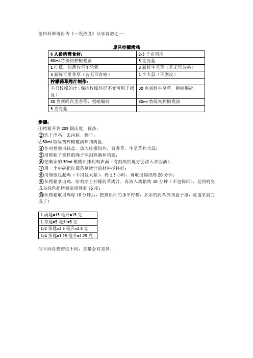 原只柠檬烤鸡食谱,德约科维奇《一发致胜》