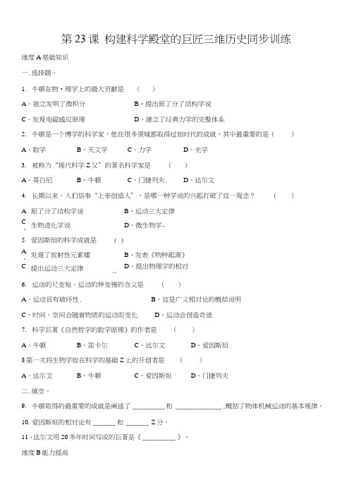 历史：北师大版九年级上册 4.23《构建科学殿堂的巨匠》同步训练.doc