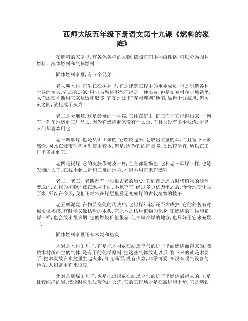 西师大版五年级下册语文第十九课燃料的家庭