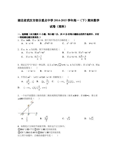 湖北省武汉市部分重点中学2014-2015学年高一(下)期末数学试卷(理科)