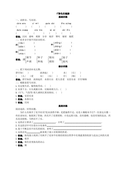 新人教版小学六年级语文上册课课练第十一册同步训练 彩色的翅膀试题及答案