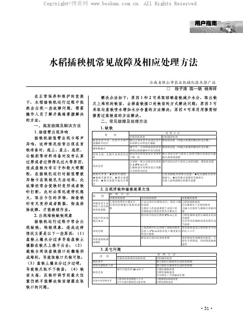 水稻插秧机常见故障及相应处理方法
