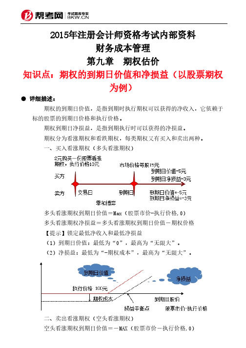 第九章 期权估价-期权的到期日价值和净损益(以股票期权为例)