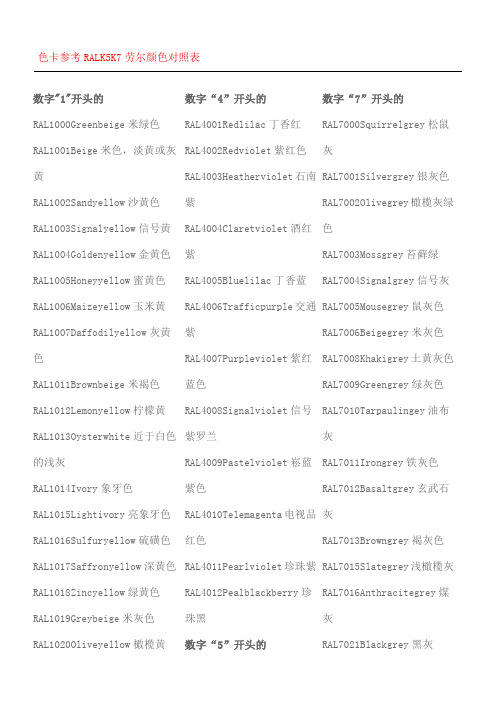色卡参考RALKK劳尔颜色对照表
