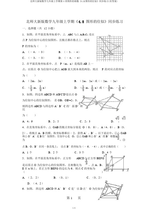 北师大新版数学九年级上学期第4章图形的相似《4.8图形的位似》同步练习(有答案)
