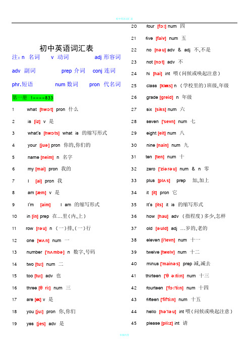 初中英语单词表大全2182个带音标