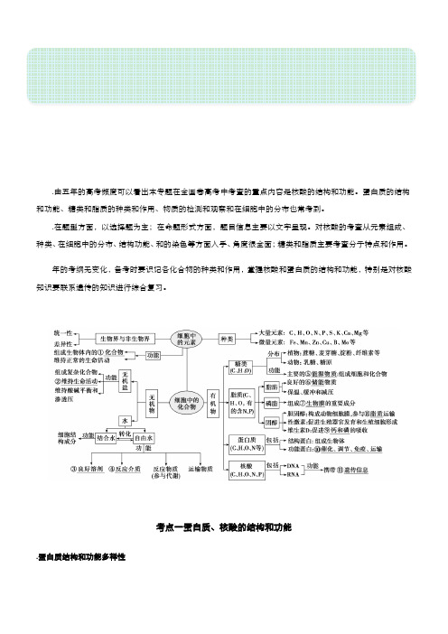 2019届高考生物二轮复习专题1：细胞的分子组成Word版含答案