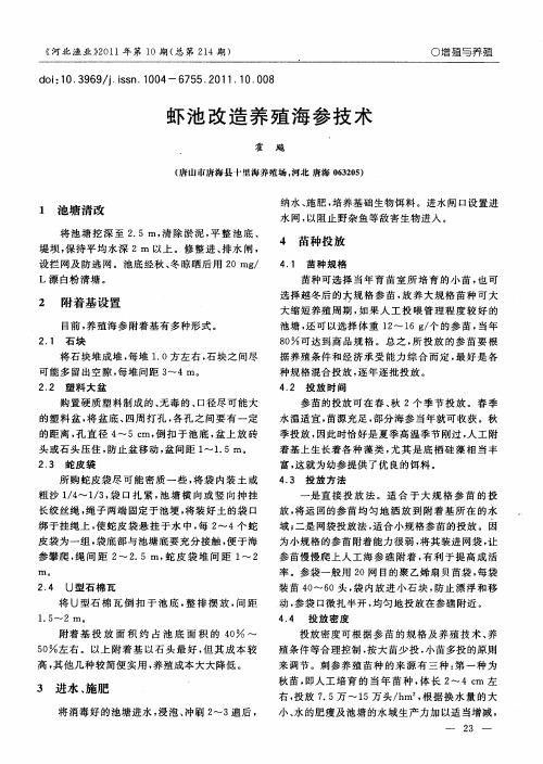 虾池改造养殖海参技术