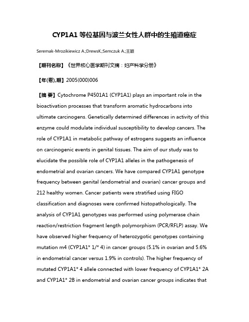 CYP1A1等位基因与波兰女性人群中的生殖道癌症