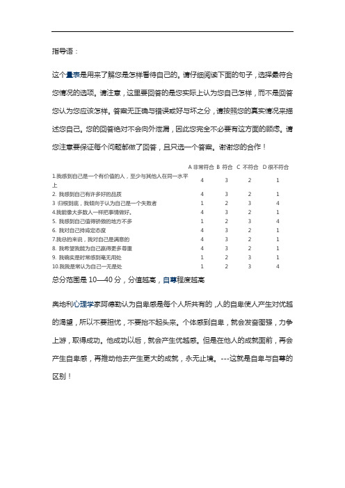 专业心理测试-自尊量表SES