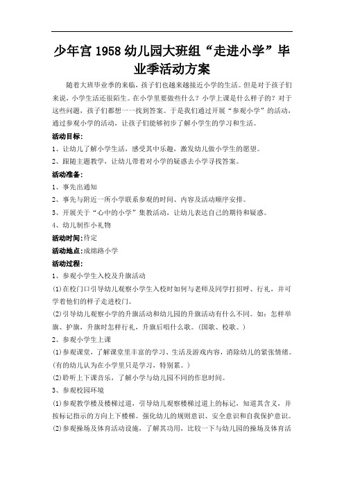 幼儿园大班组“走进小学”活动方案