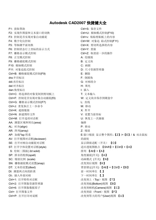 AutoCAD2007 快捷键