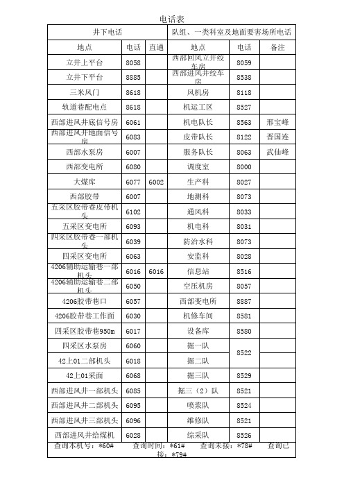 电话表井下及井上 (4201)