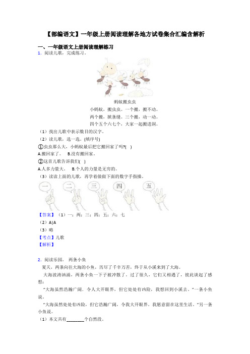 一年级【部编语文】一年级上册阅读理解各地方试卷集合汇编含解析
