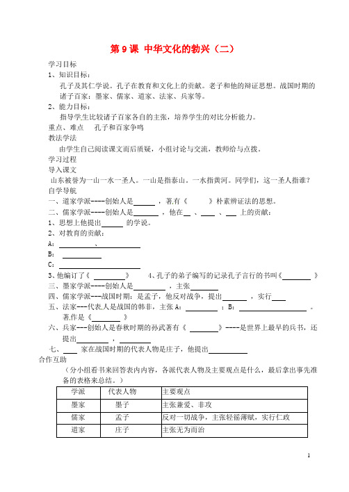 七年级历史上册 第9课 中华文化的勃兴(二)学案(无答案) 新人教版