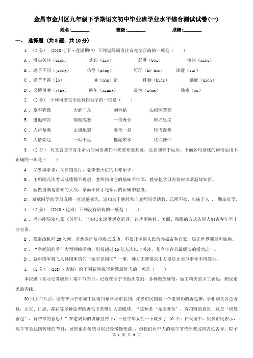 金昌市金川区九年级下学期语文初中毕业班学业水平综合测试试卷(一) 