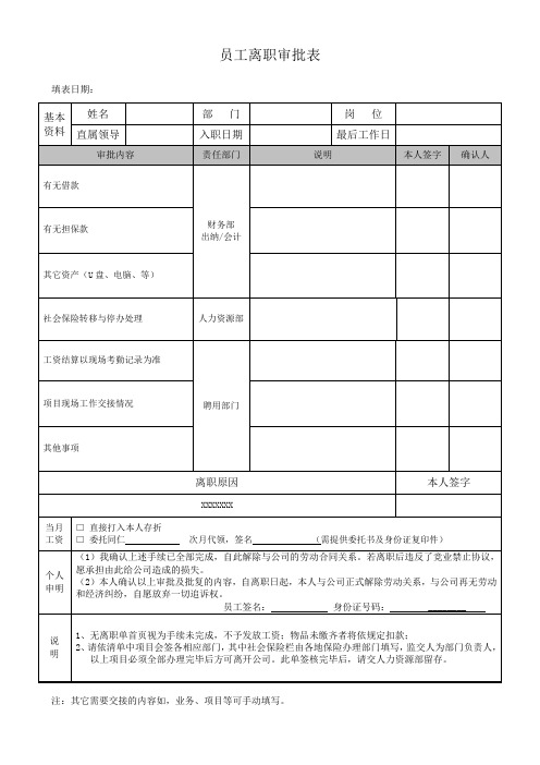 辞职审批表格