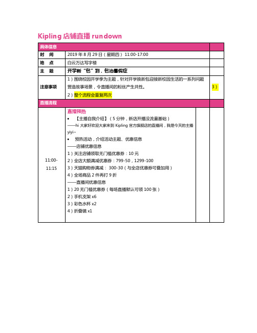【电商带货直播脚本】Kipling店铺直播脚本rundown