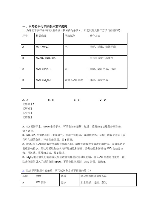 中考化学压轴题专题分离和提纯除杂的经典综合题含详细答案