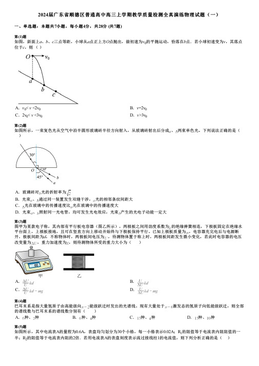 2024届广东省顺德区普通高中高三上学期教学质量检测全真演练物理试题(一)