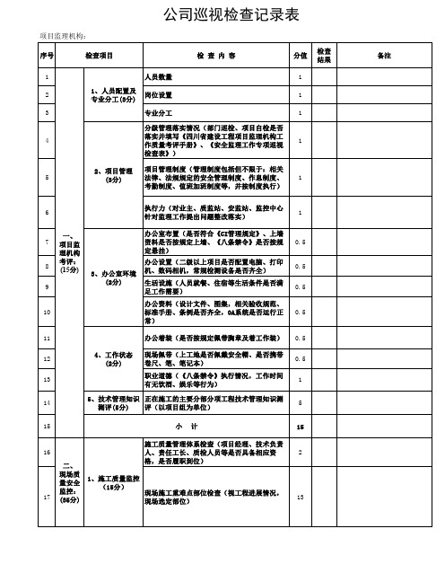 监理公司巡视检查记录表